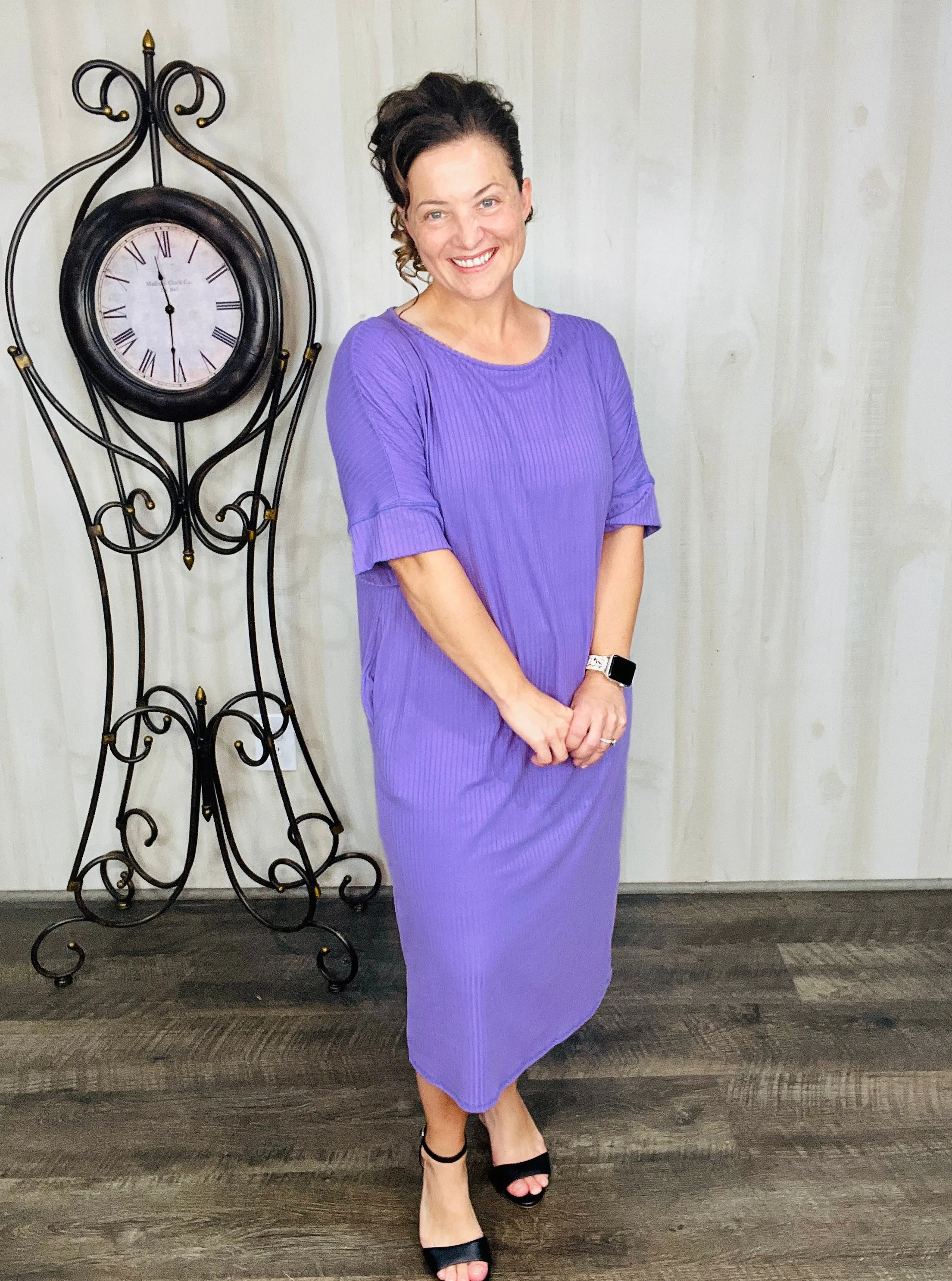 Ribbed T-Shirt Dress-Purple