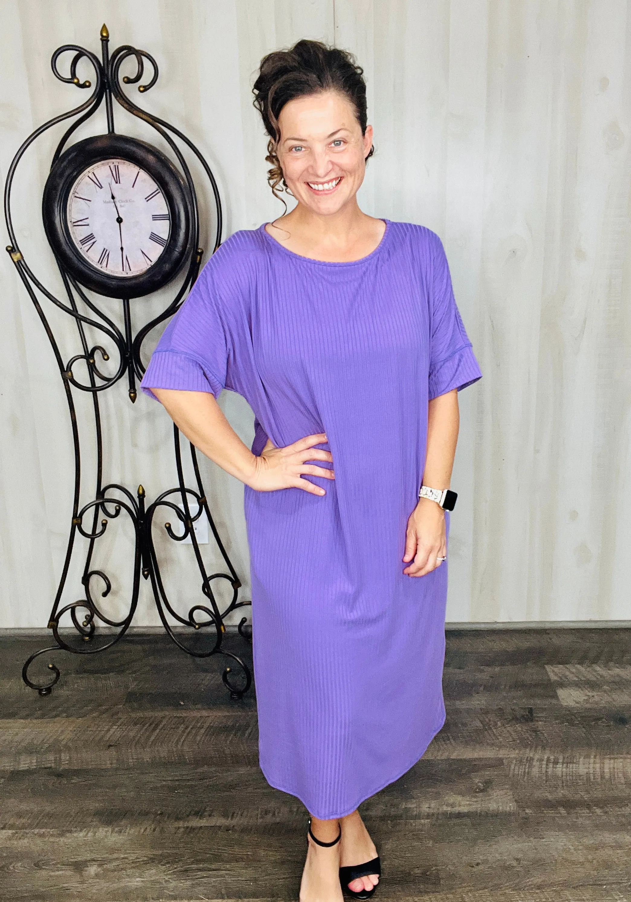 Ribbed T-Shirt Dress-Purple