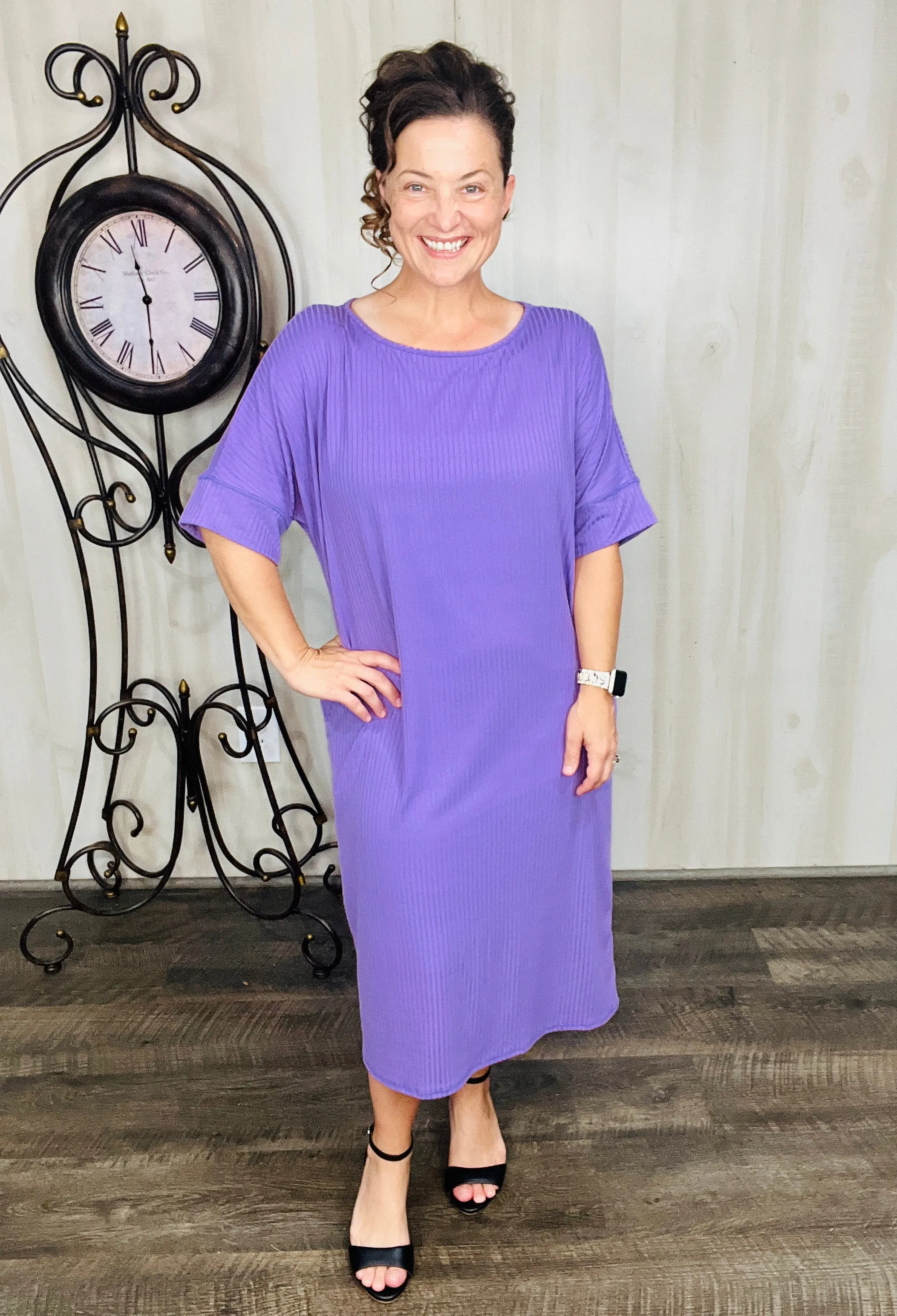 Ribbed T-Shirt Dress-Purple