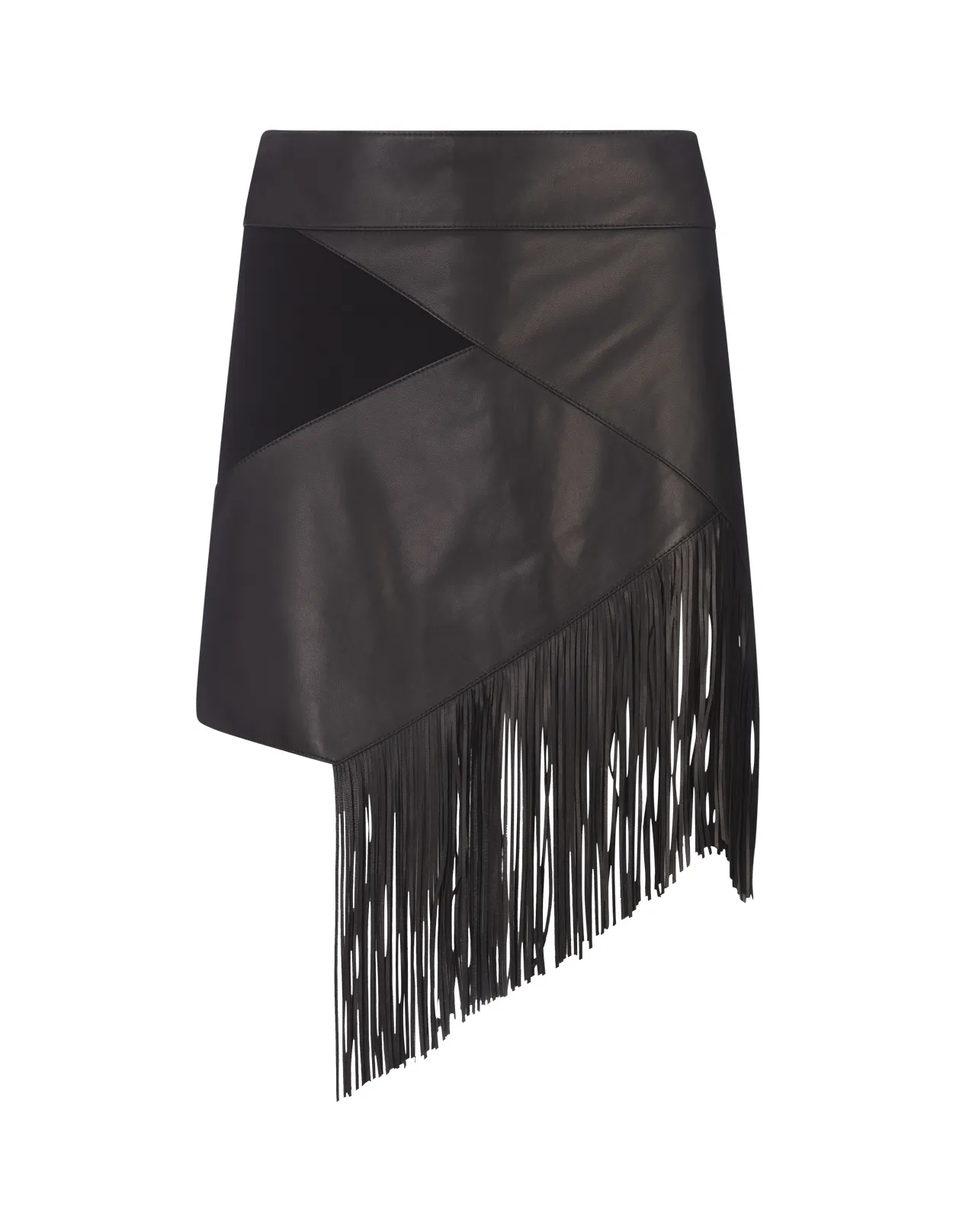 ROBERTO CAVALLI Black Leather Mini Skirt With Fringes