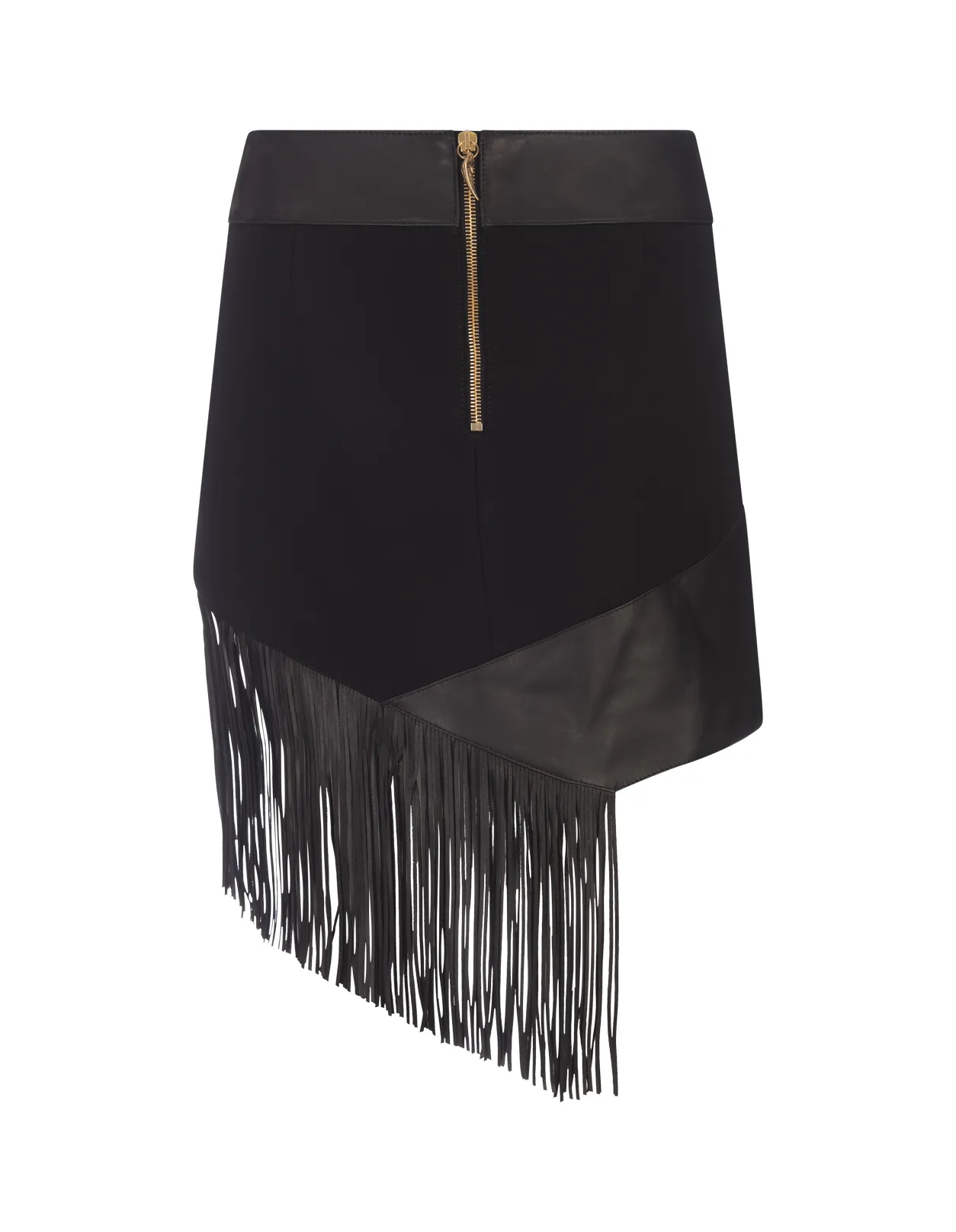 ROBERTO CAVALLI Black Leather Mini Skirt With Fringes