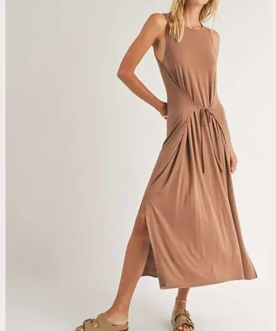 Sadie & Sage Vacay Tiefront Midi Dress In Cappuccino