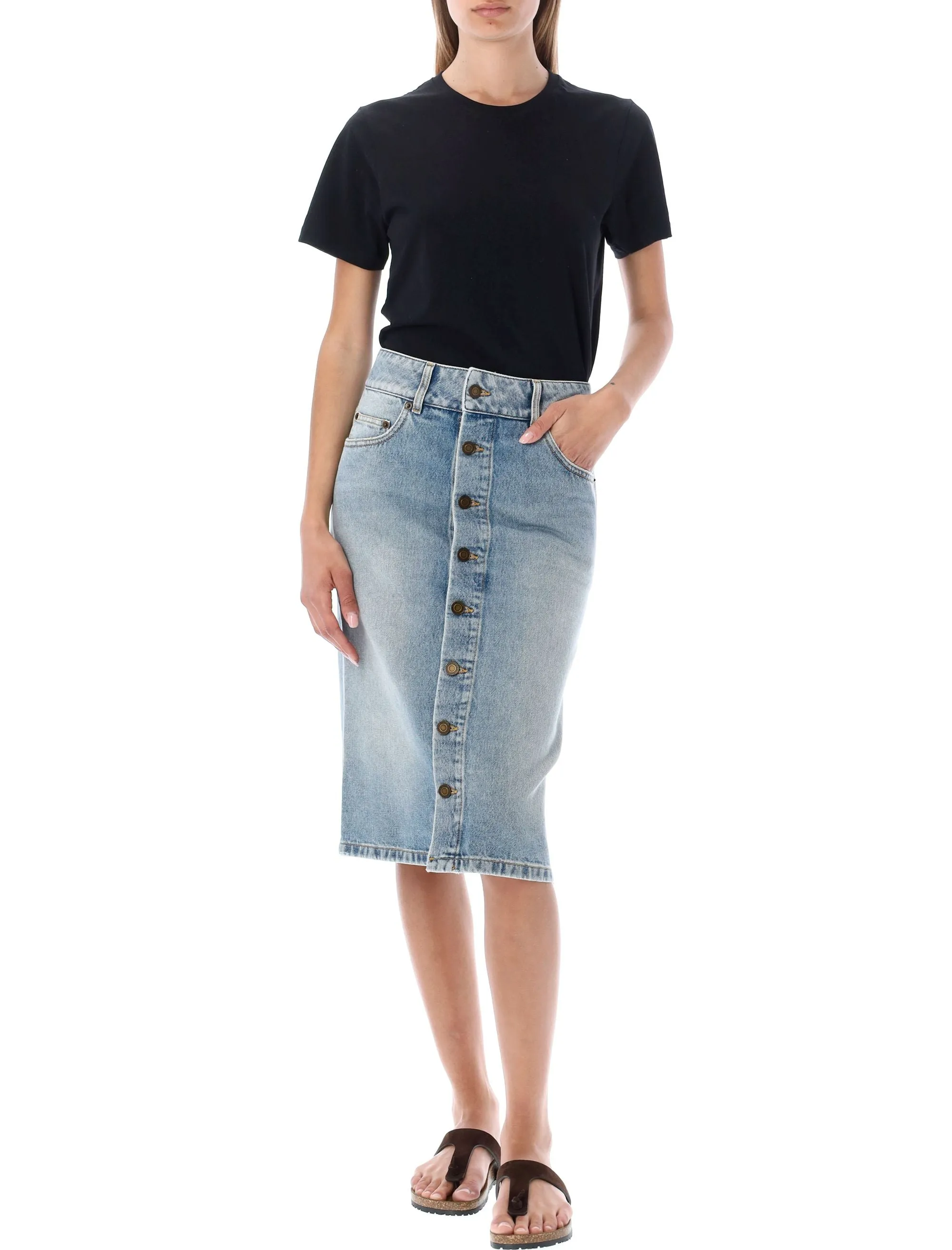 Saint Laurent Buttoned Denim Midi Skirt