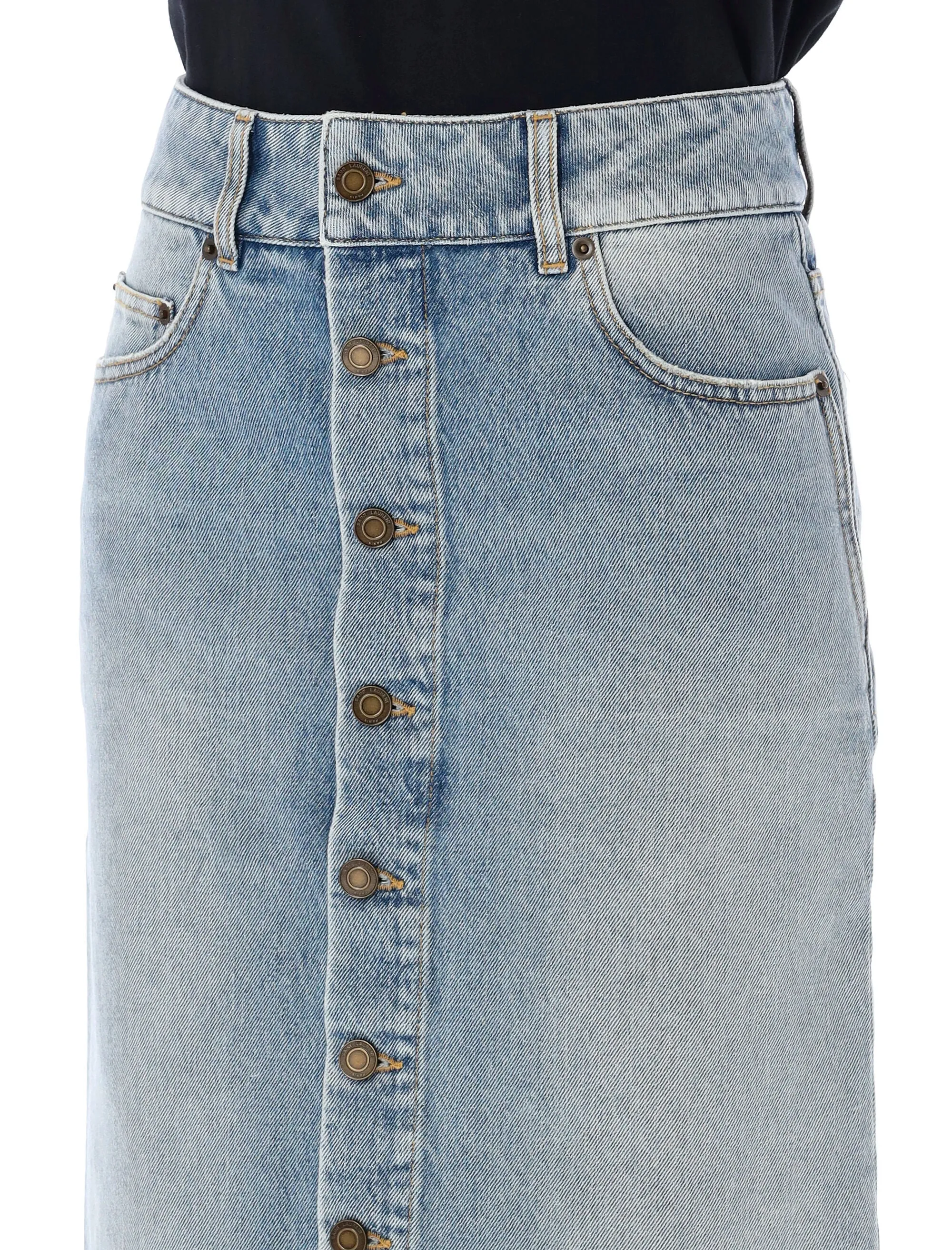 Saint Laurent Buttoned Denim Midi Skirt