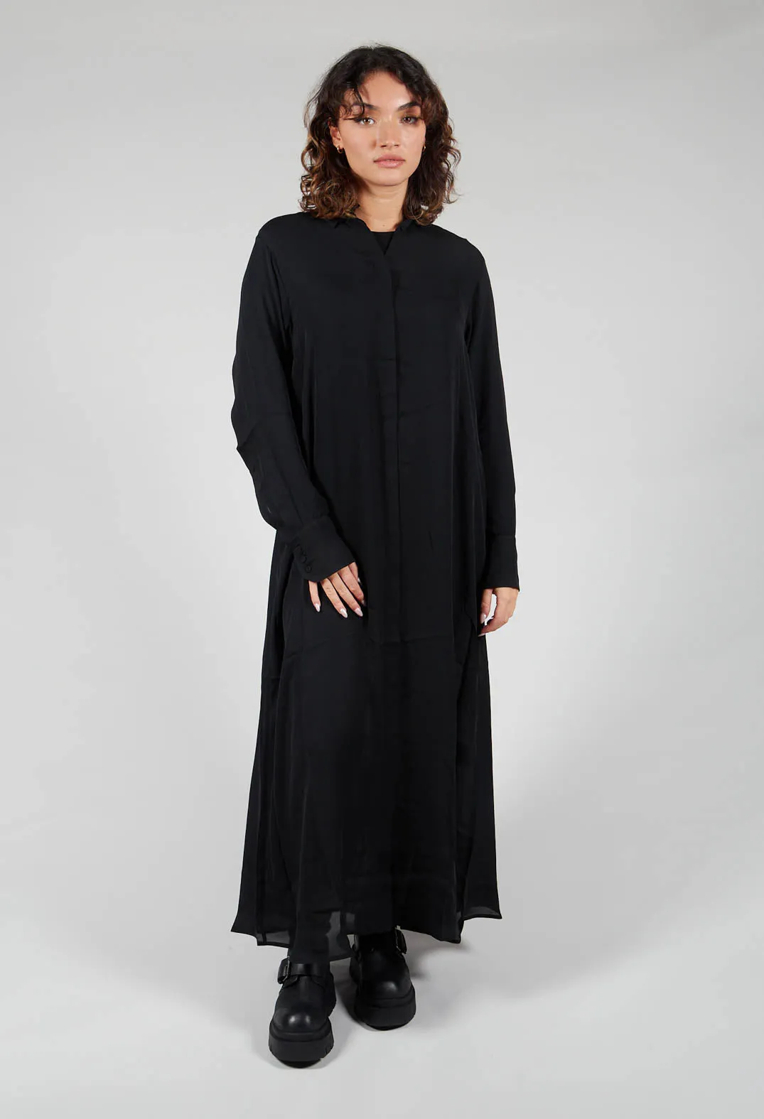 Silk Shirt Dress in Black