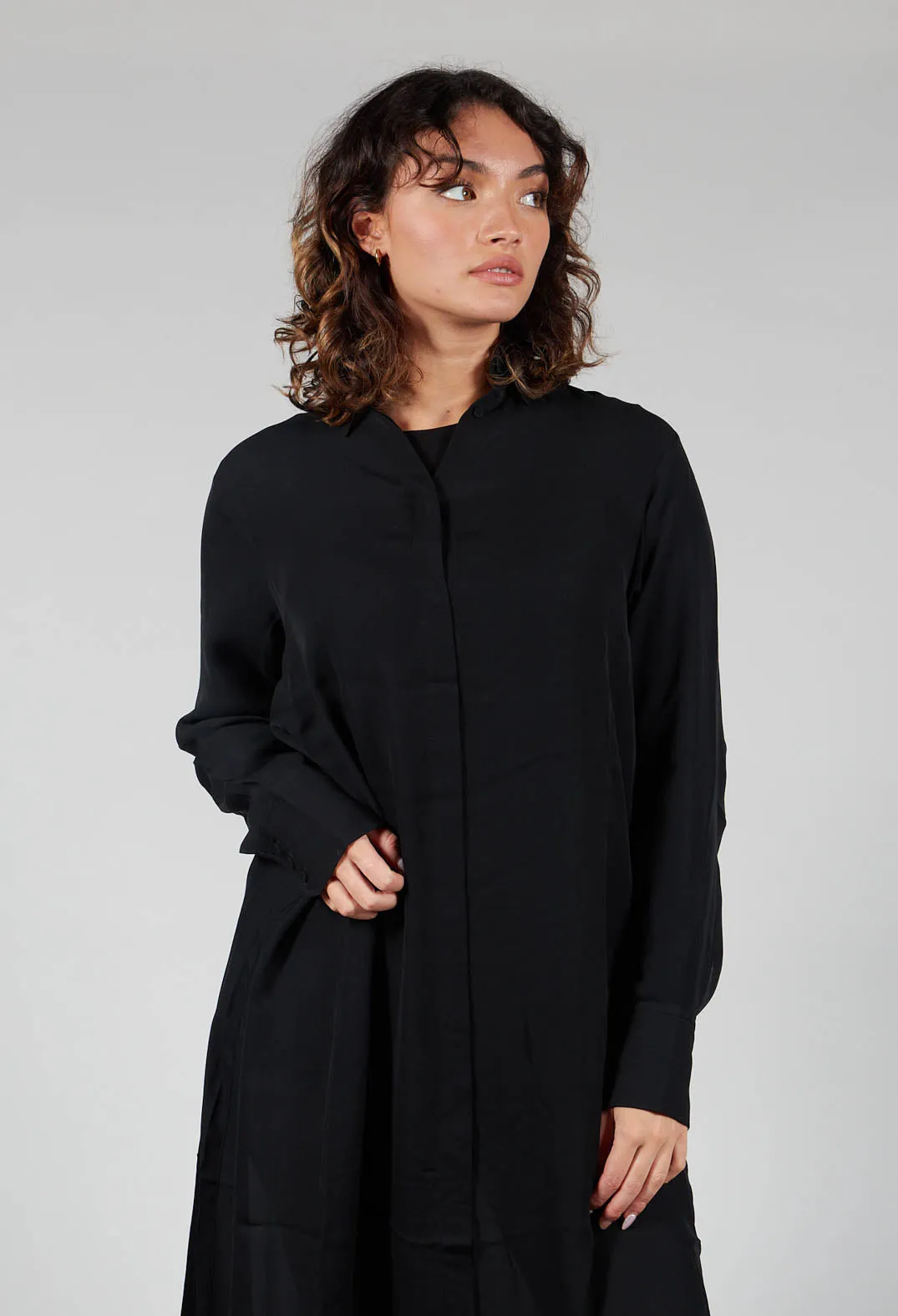 Silk Shirt Dress in Black