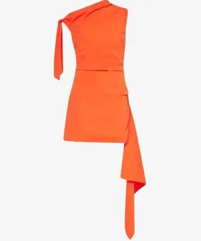 Sir Womens Tangerine Dahlia one-shoulder-strap stretch-cotton blend mini dress