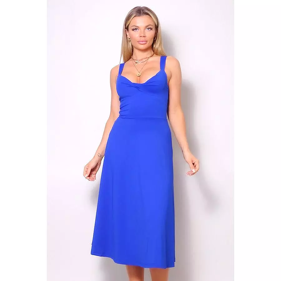 Sleeveless Twist Front A Line Midi Dress