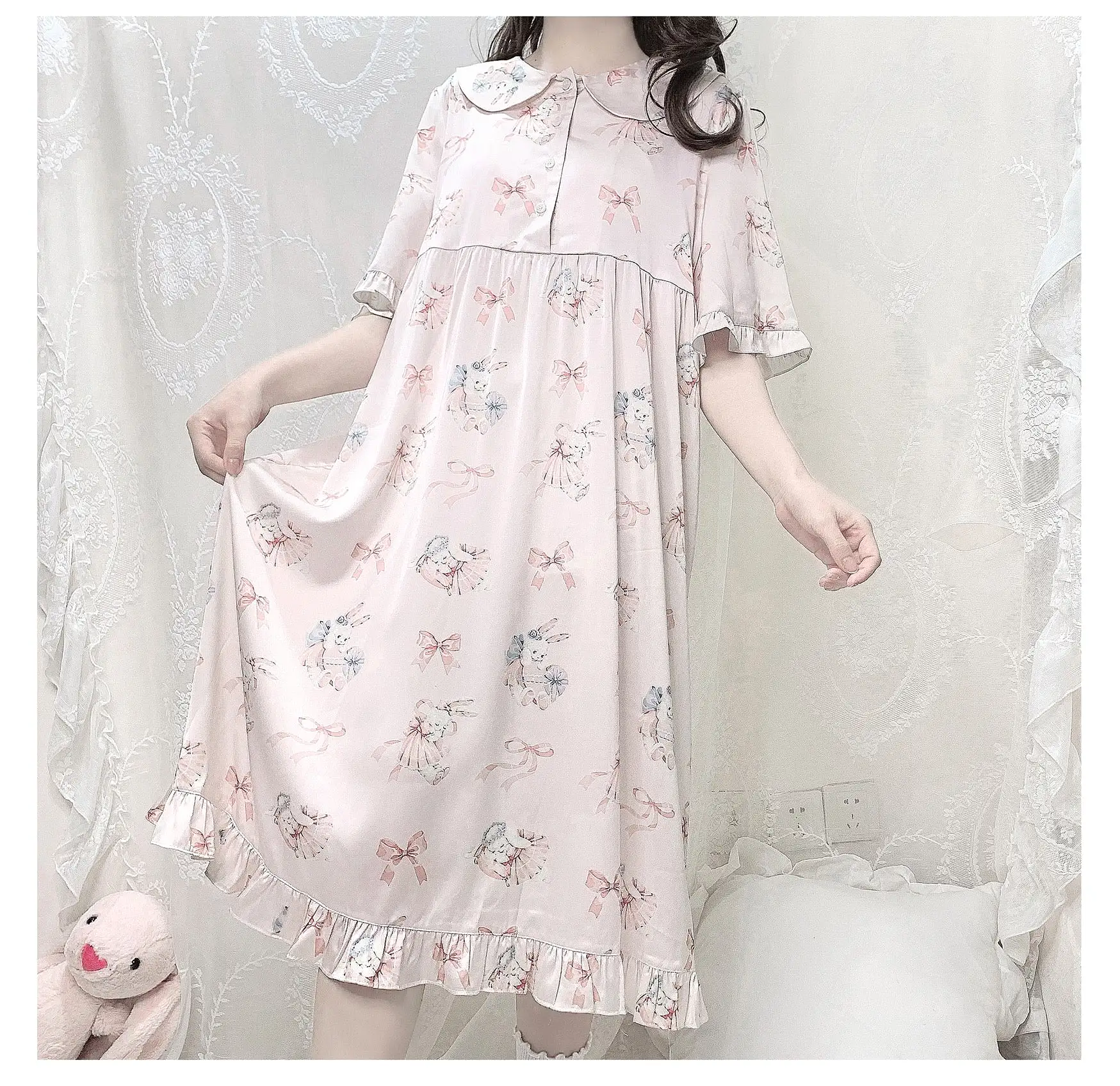 Steam bun day dream rabbit cute girly lounge set sleep wear pyjamas dress