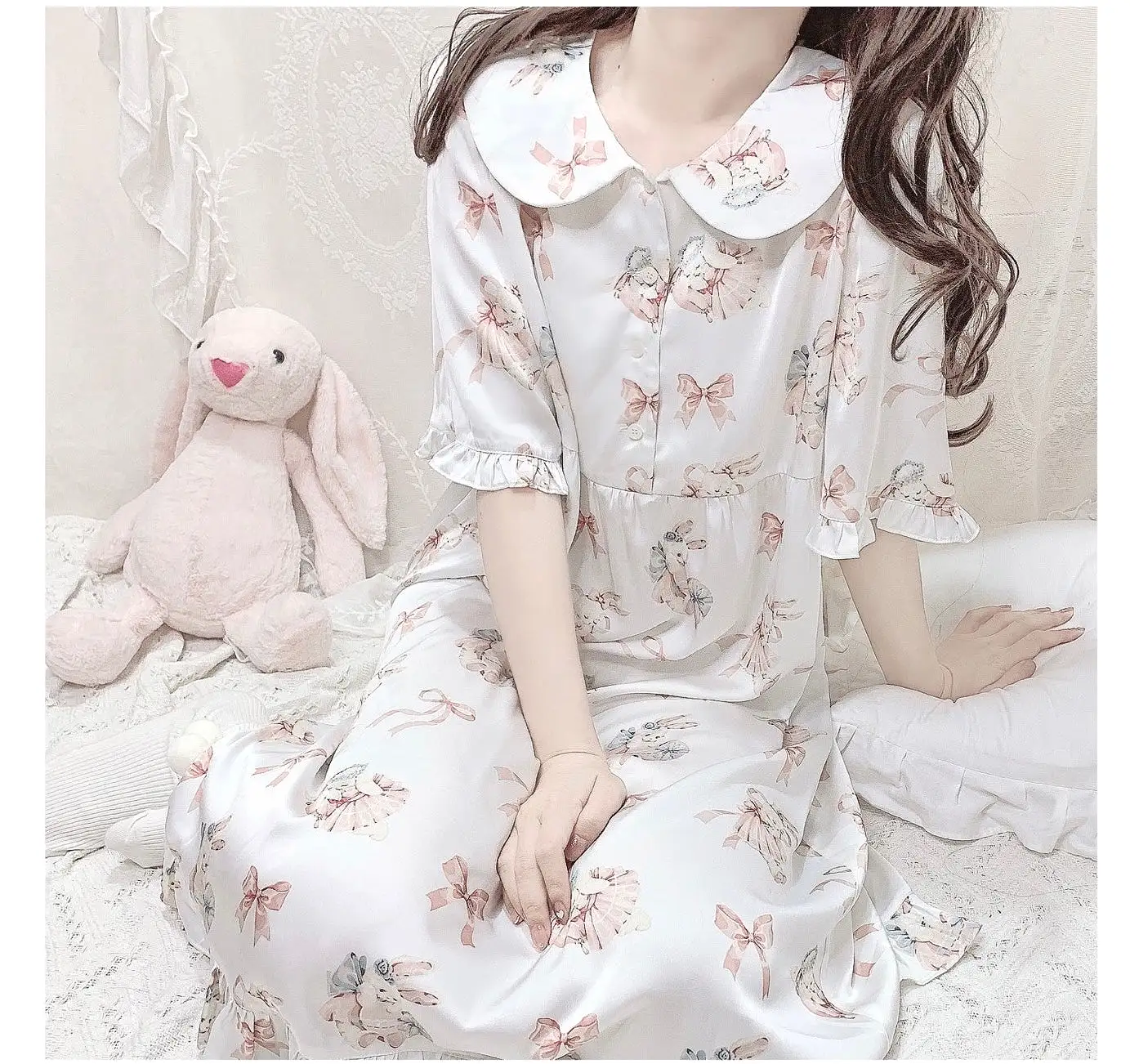 Steam bun day dream rabbit cute girly lounge set sleep wear pyjamas dress