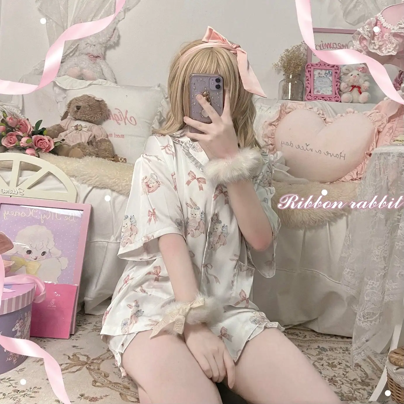 Steam bun day dream rabbit cute girly lounge set sleep wear pyjamas dress