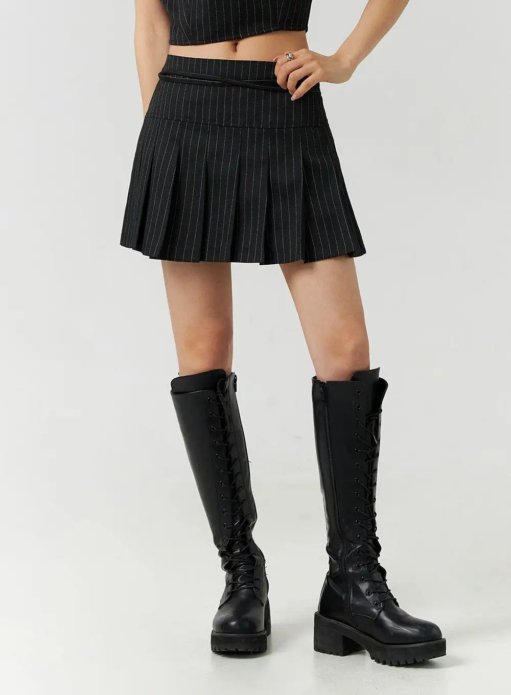 Stripe Pleated Mini Skirt CD301