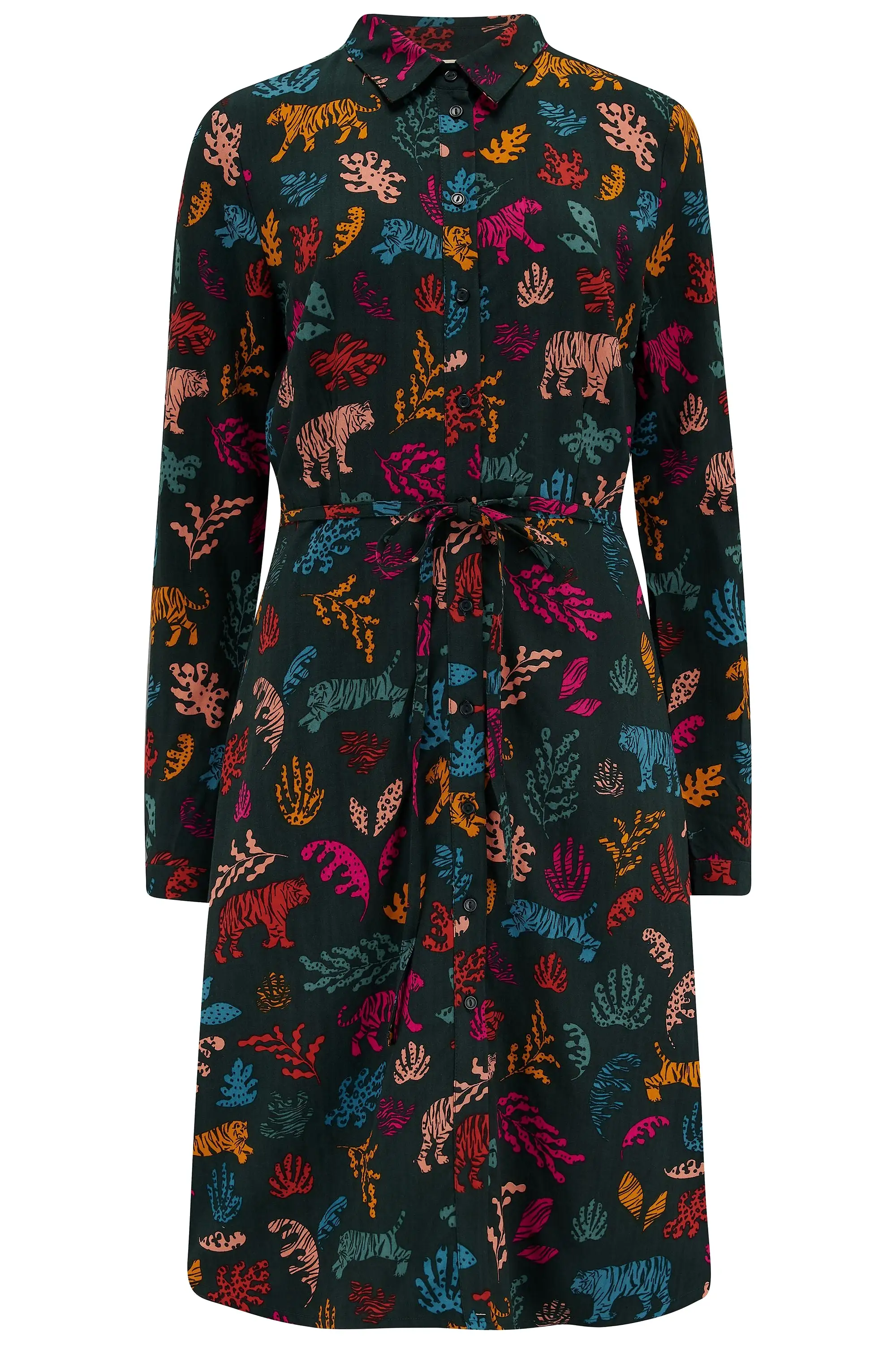 Sugarhill Brighton Dark Green Tiger Zadie Shirt Dress