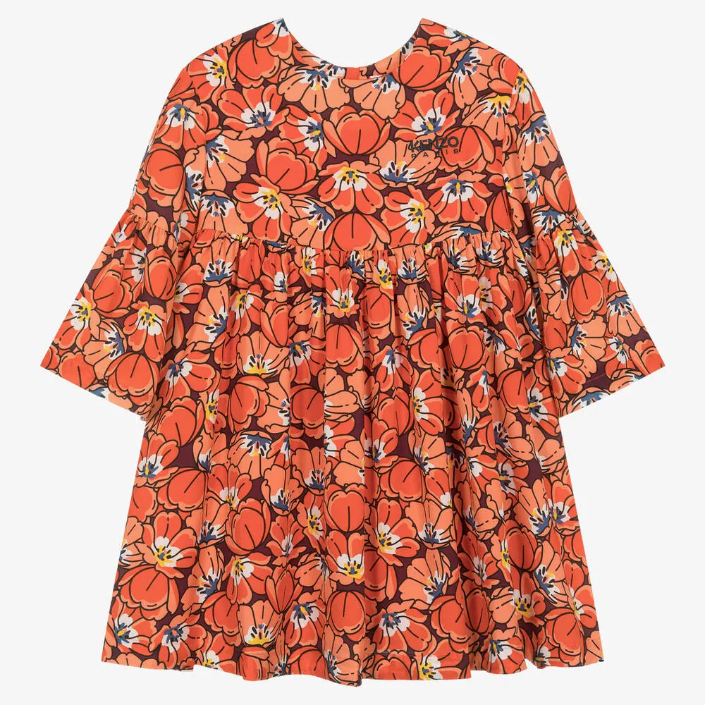 Teen Girls Red & Orange Floral Dress