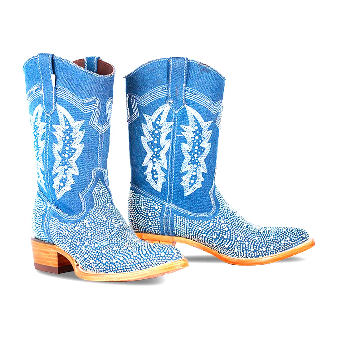 Texas Country Womens Western Boot E817 MEZCLILLA AZUL DESLAVADA / AMERICAN BLING ROUS