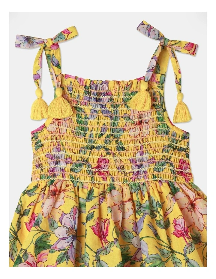 Tiered Scallop Edge Floral Dress in Yellow