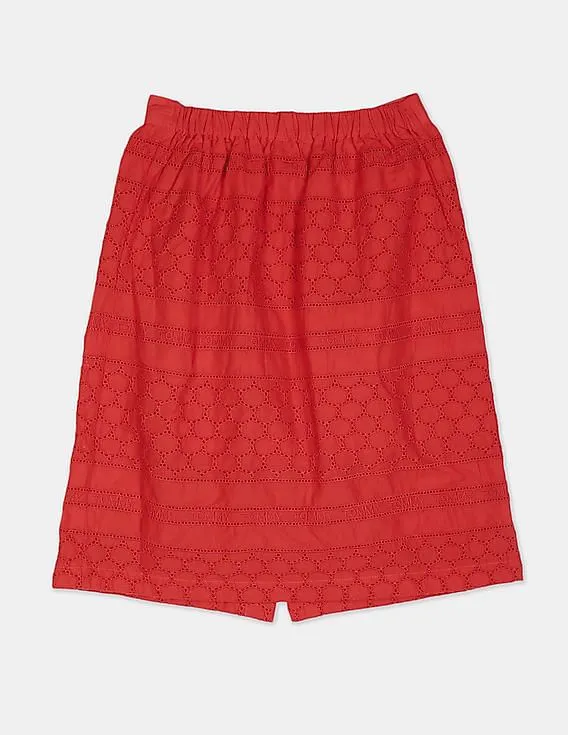 Tommy Hilfiger Kids Girls Red Embroidered Broderie Anglaise Midi Skirt