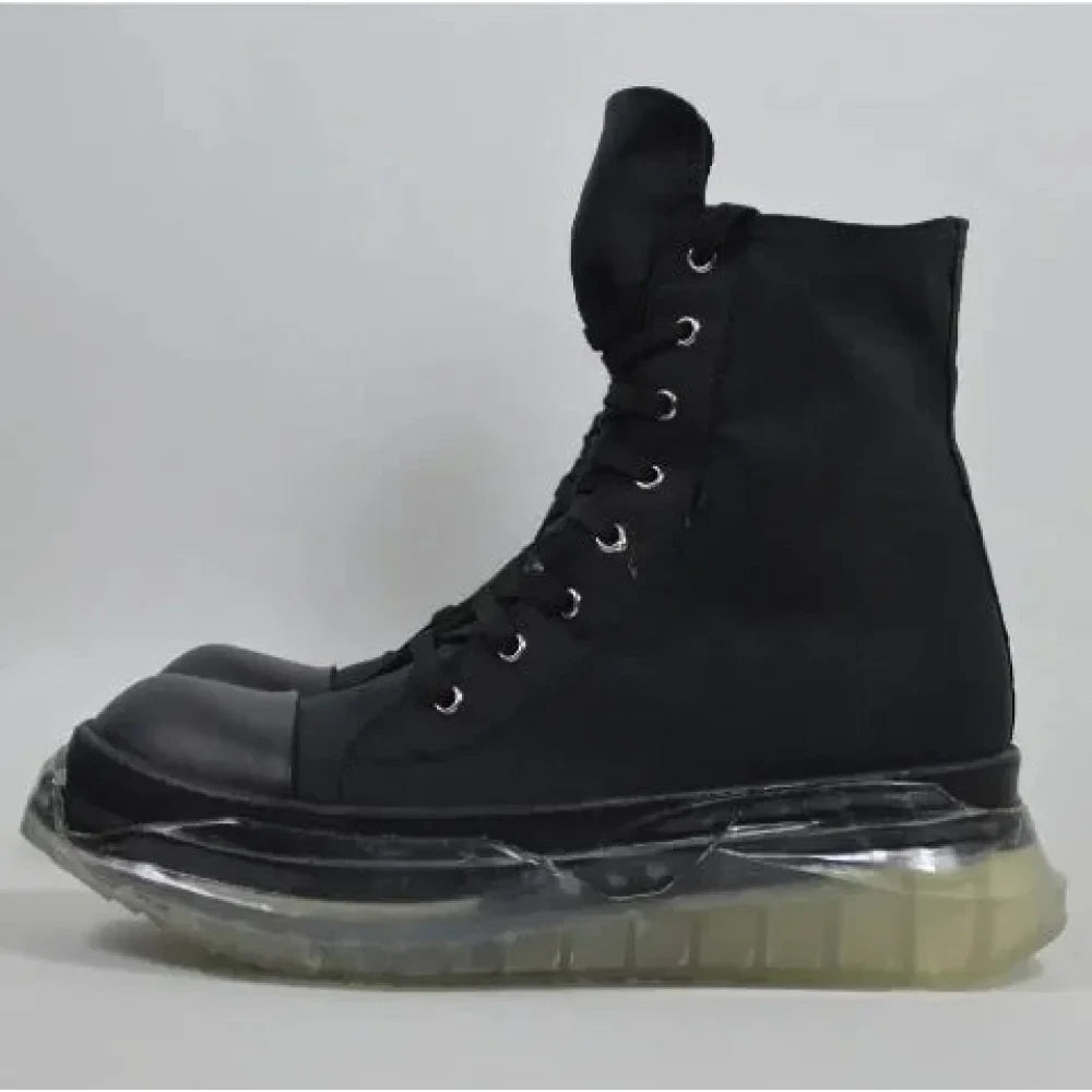 Unisex Luxury Black Canvas Lace Up Height Increasing Casual Zipper Boots