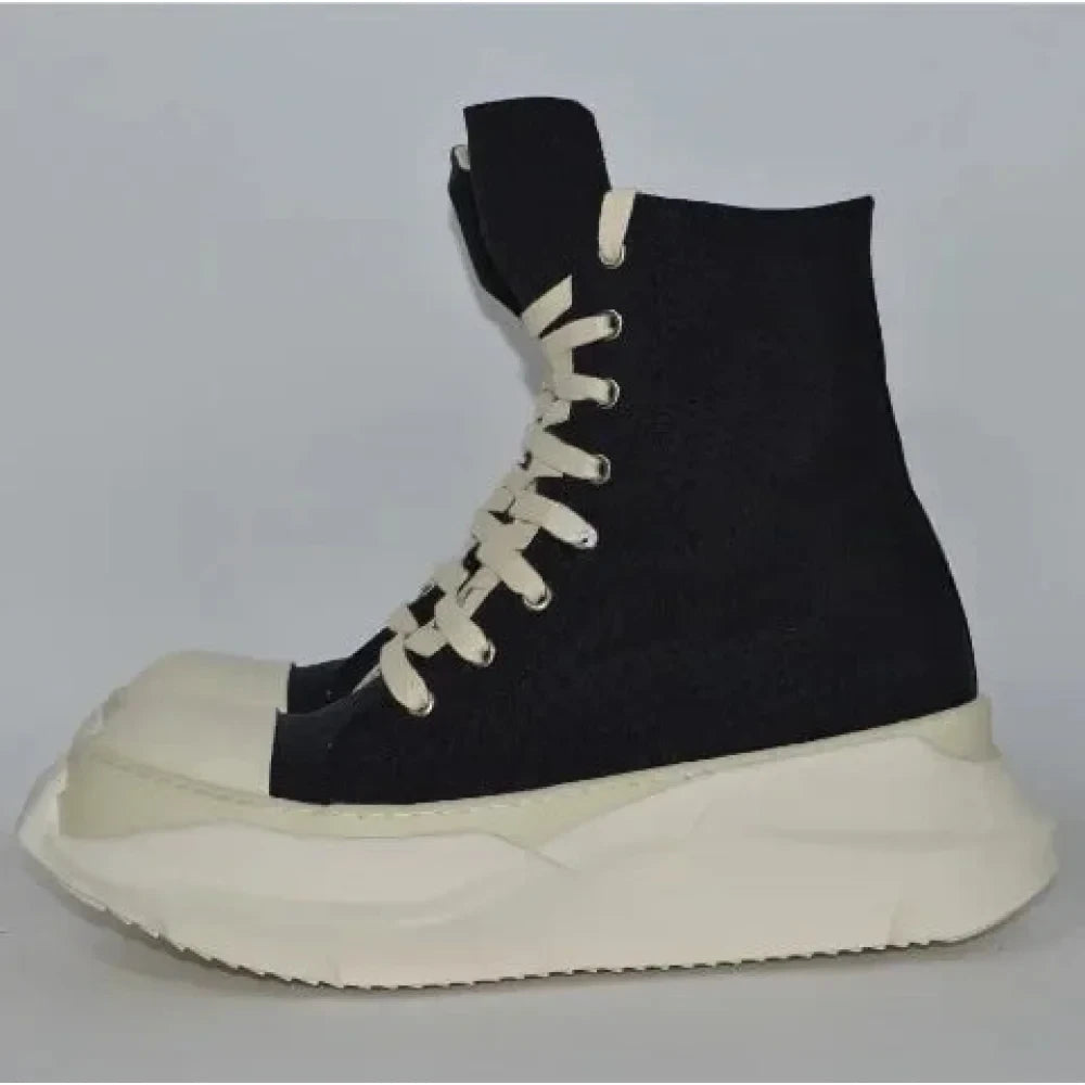 Unisex Luxury Casual Black White Canvas Lace-up Breathable Zipper Boots