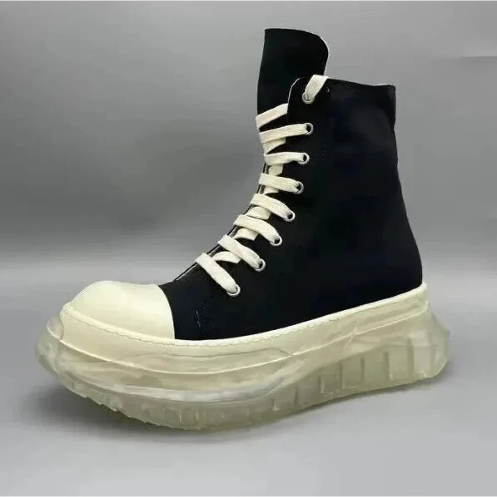 Unisex Luxury Casual Black White Canvas Lace-up Breathable Zipper Boots