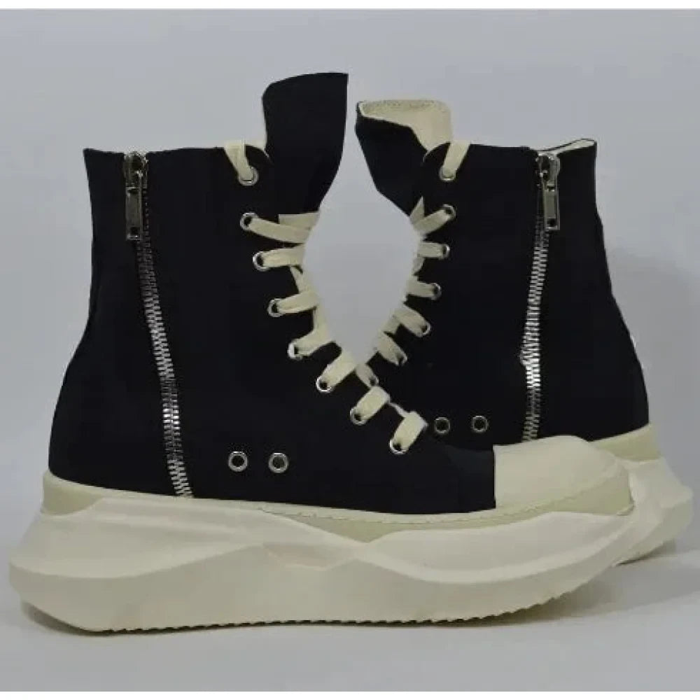 Unisex Luxury Casual Black White Canvas Lace-up Breathable Zipper Boots