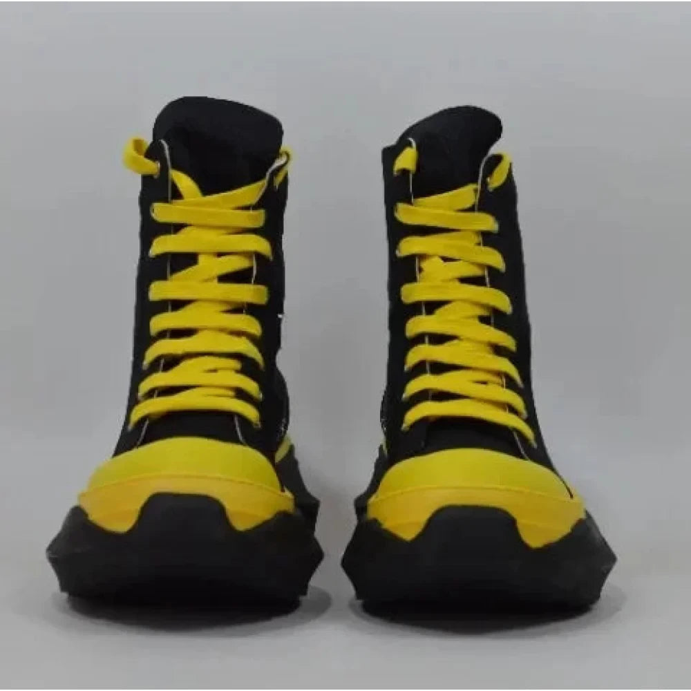 Unisex Yellow Black Canvas Lace Up Casual Height Increasing Zipper Boots