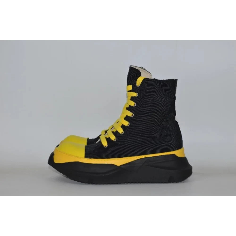 Unisex Yellow Black Canvas Lace Up Casual Height Increasing Zipper Boots