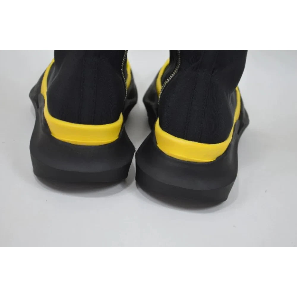 Unisex Yellow Black Canvas Lace Up Casual Height Increasing Zipper Boots