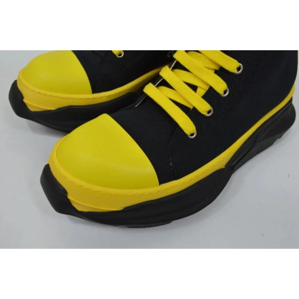 Unisex Yellow Black Canvas Lace Up Casual Height Increasing Zipper Boots