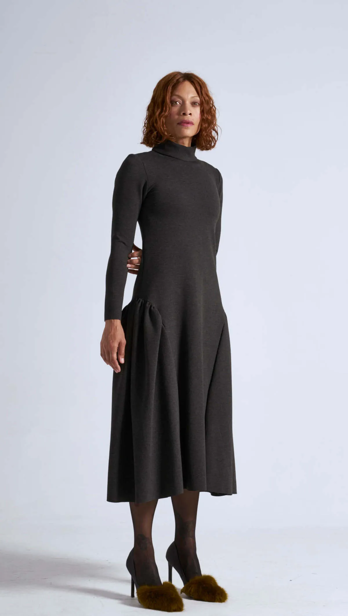 Veronica Turtleneck Dress - Charcoal