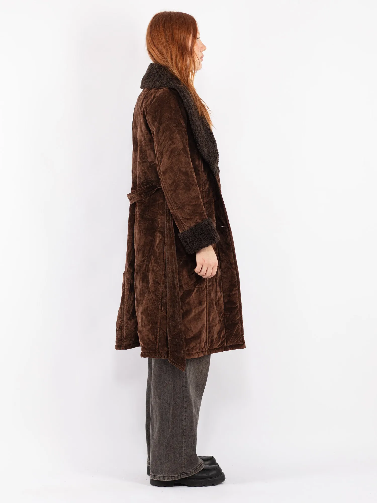 Vintage 70's Women Faux Sheepskin Coat in Brown