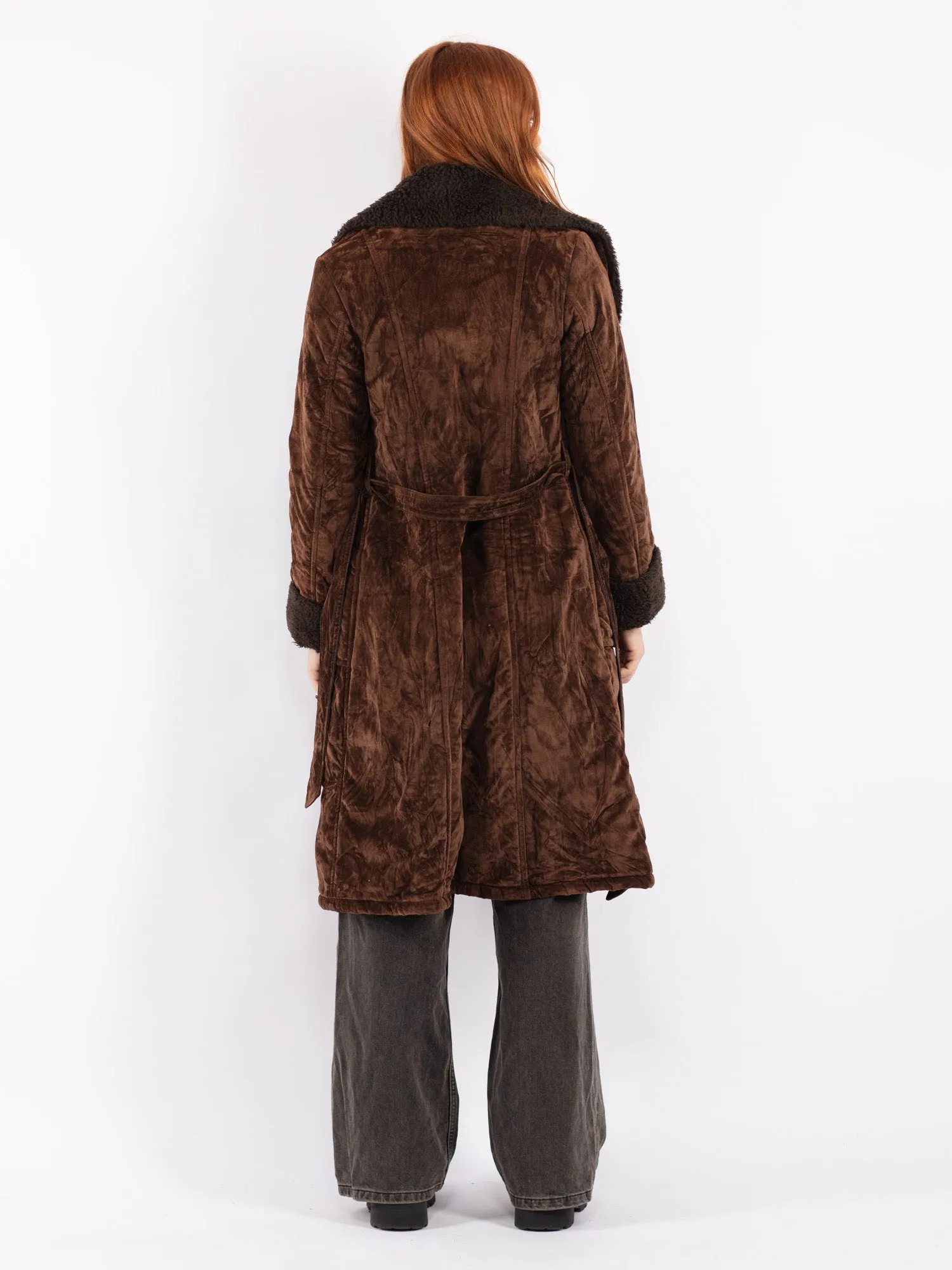 Vintage 70's Women Faux Sheepskin Coat in Brown