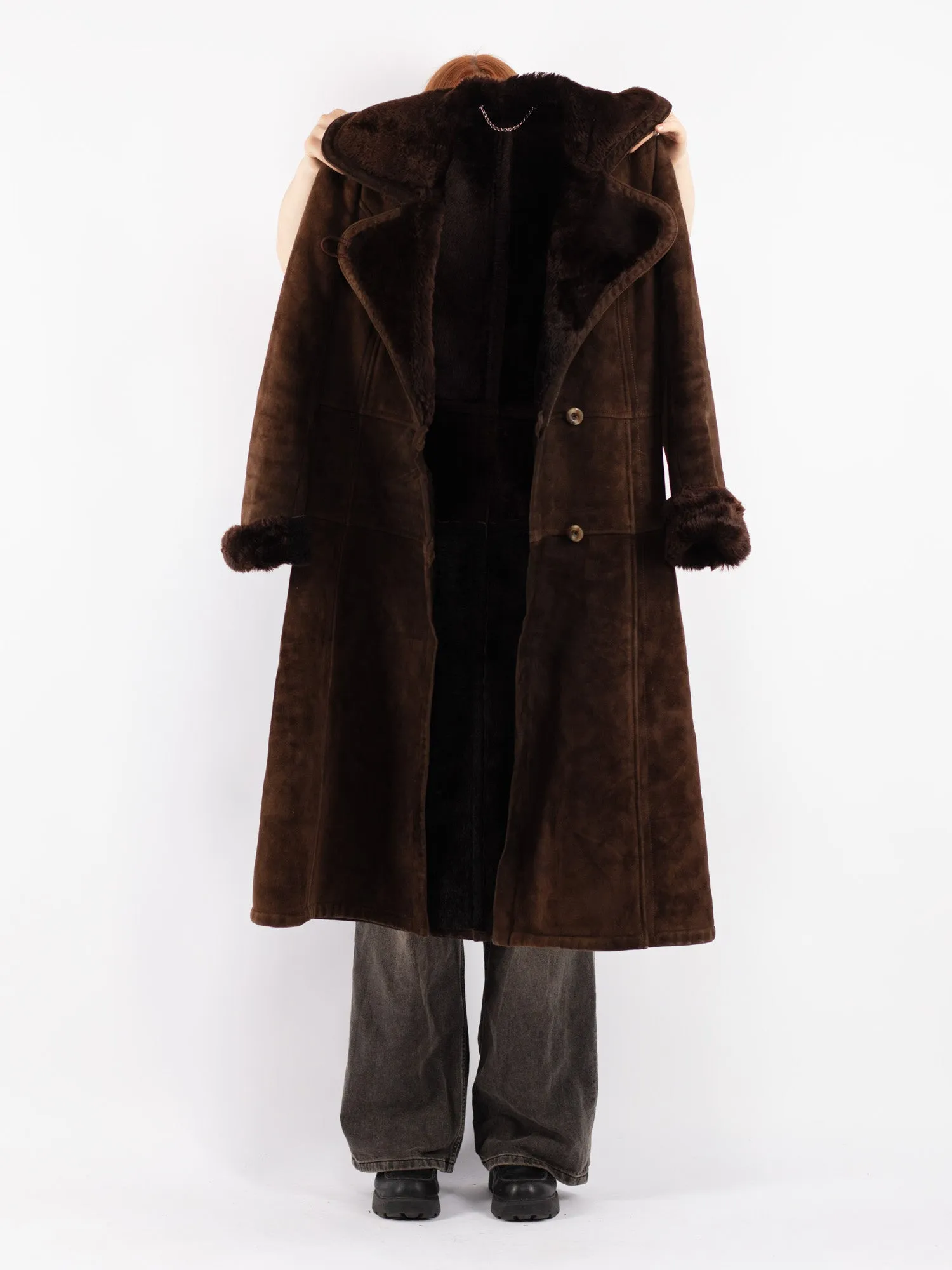 Vintage 70's Women Sheepskin Coat in Brown