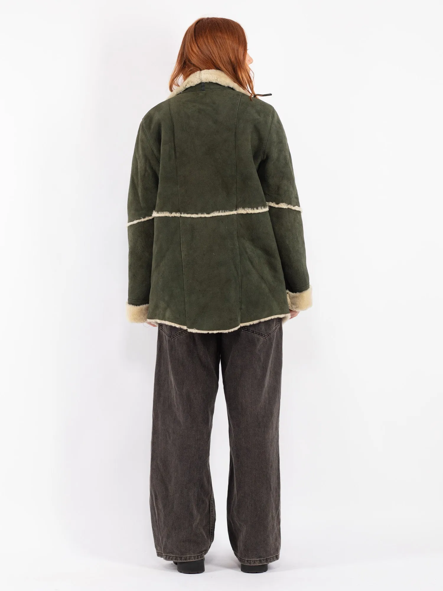 Vintage 90's Women Sheepskin Coat in Green