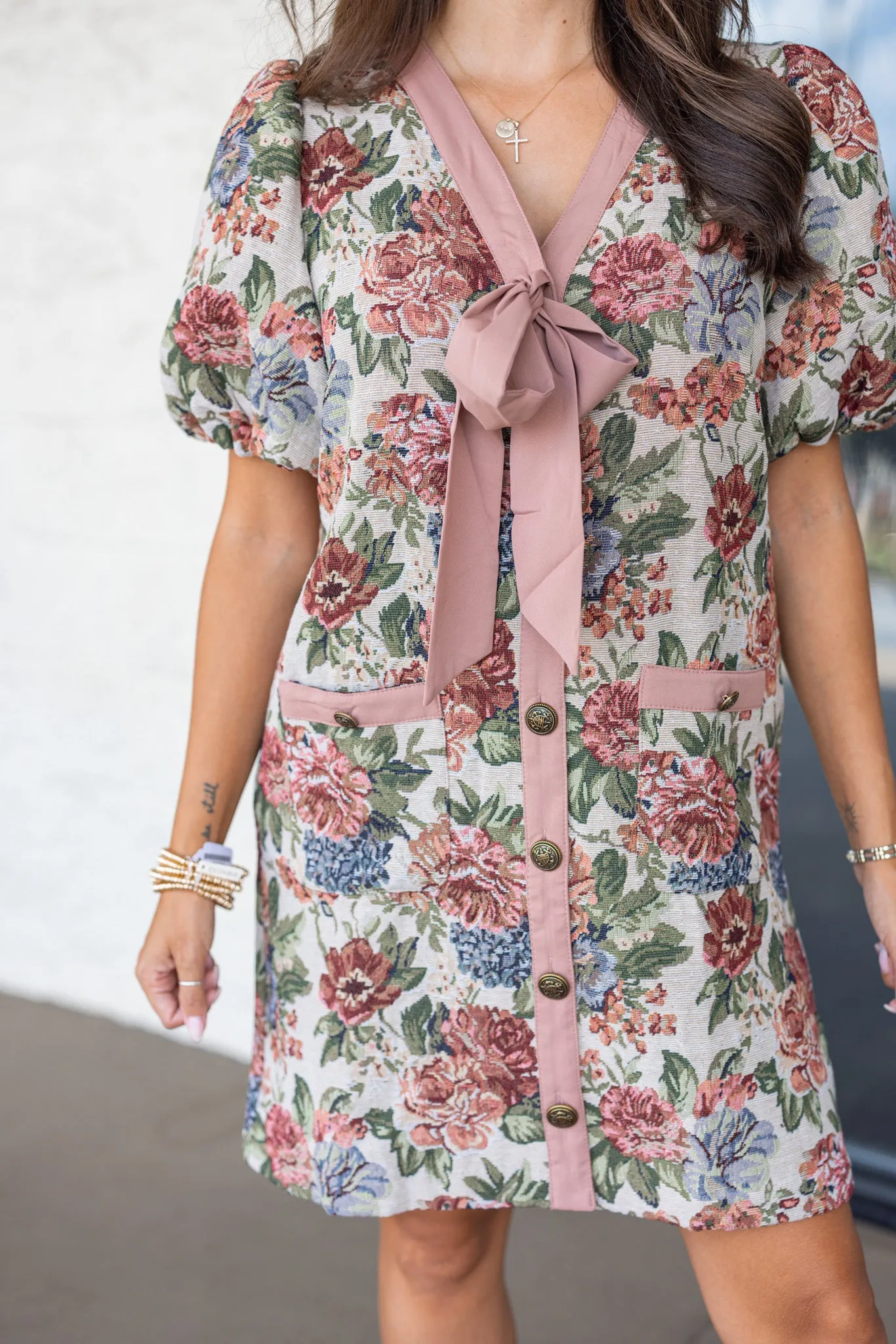 Vintage Inspiration Taupe Floral Dress