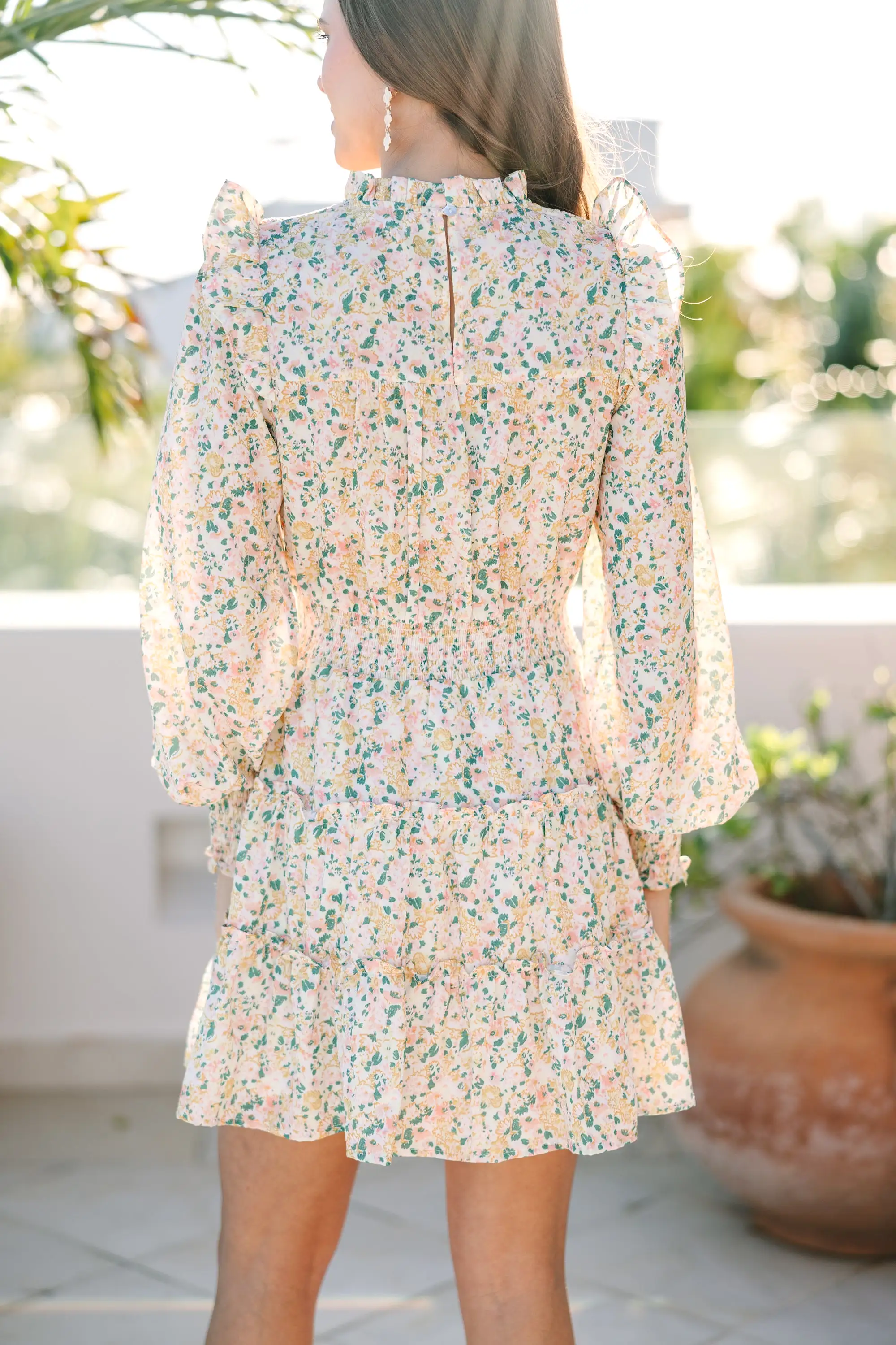 Walk My Way Yellow Ditsy Floral Dress