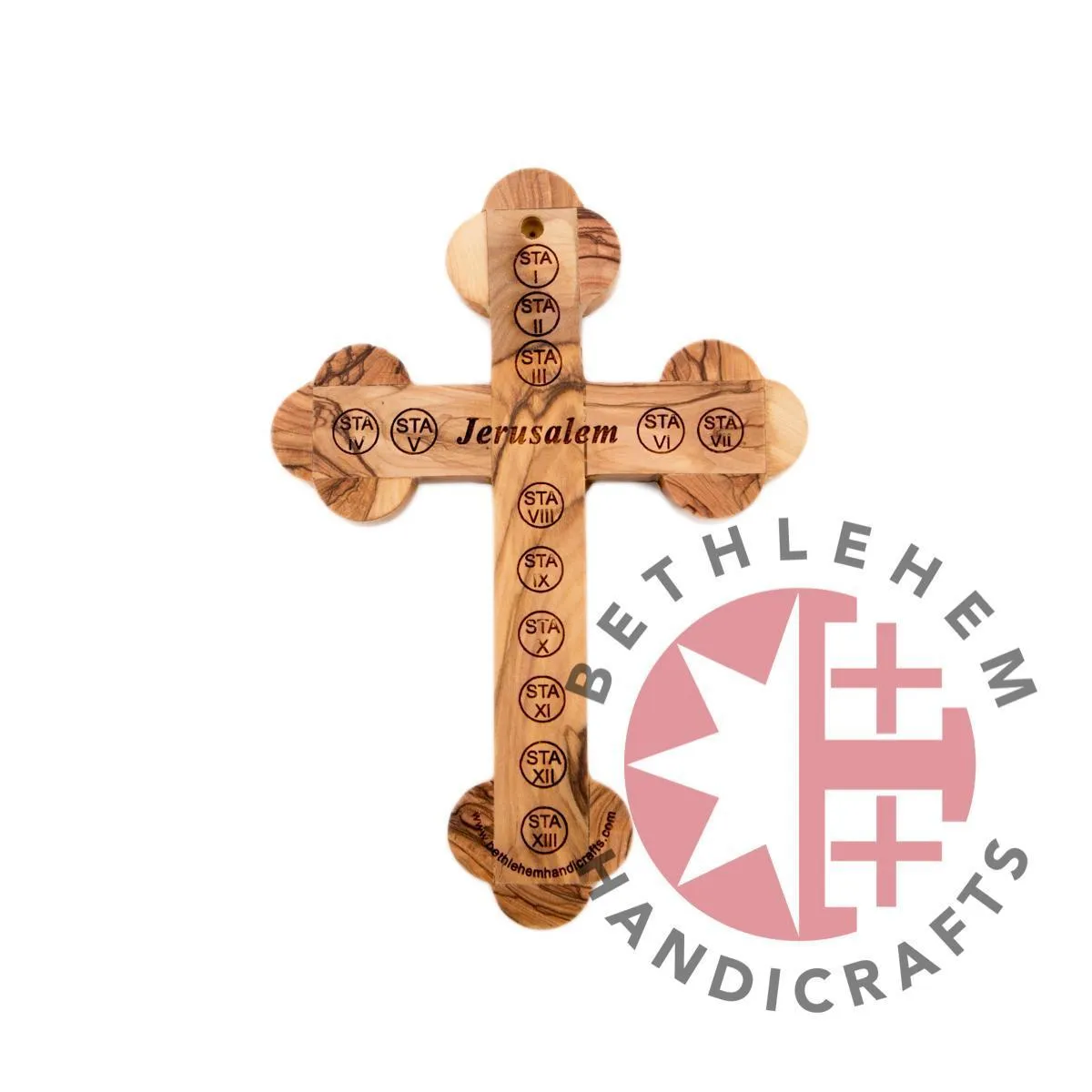 Wall Cross, 7.1 , Budded Olive Wood with Mother of Pearl from Holy Land