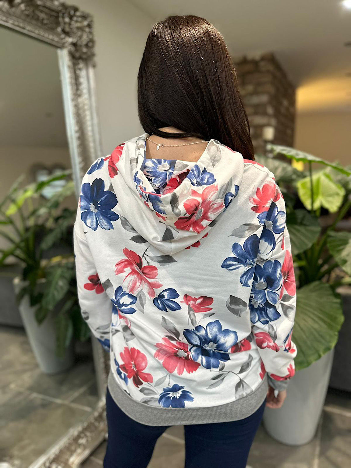 White Flower Print Drawstring Hoodie India