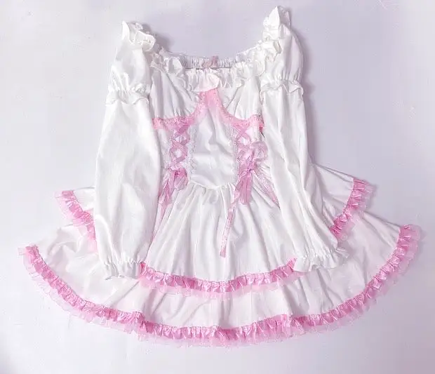 White pink sweet lotus corduroy dress