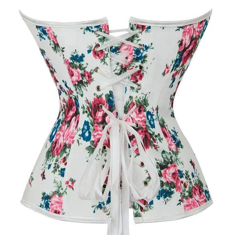 Women's Gothic Floral Printed Strappy Overbust Corset