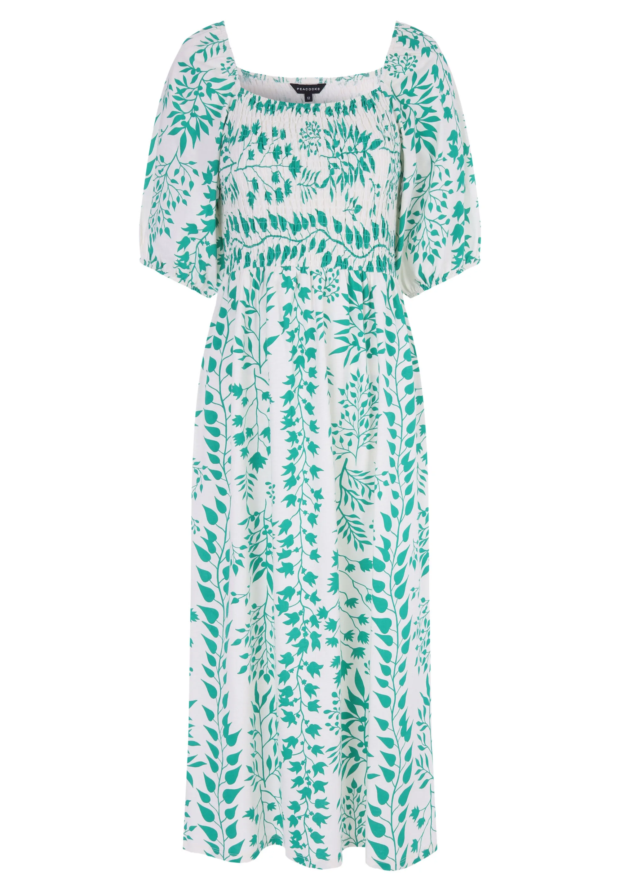 Womens Green and White Leaf Print Dress