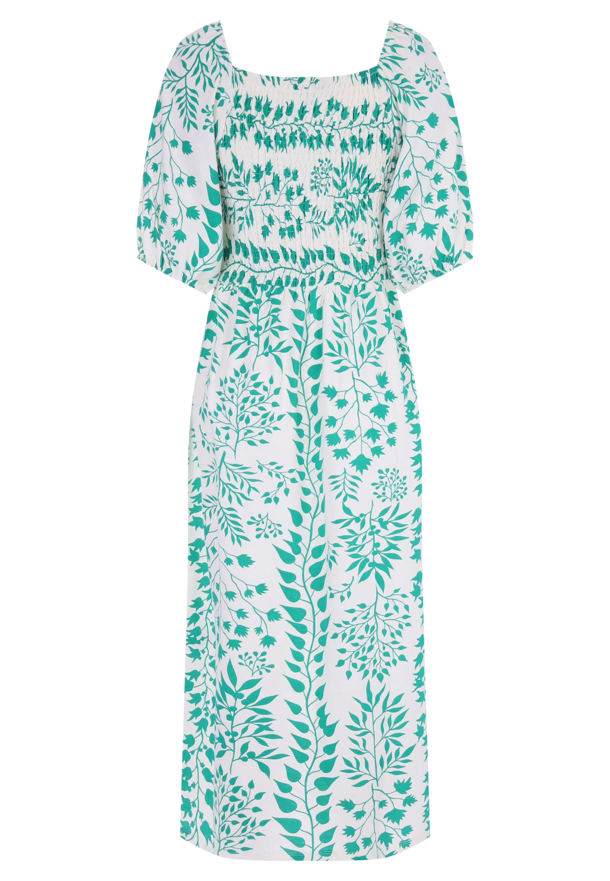 Womens Green and White Leaf Print Dress