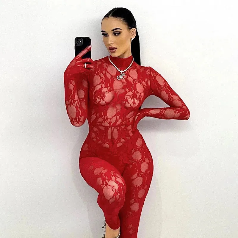 Women's Sexy See-through Lace Bodycon Slim Fit Lingerie with Gloves