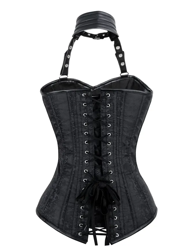 Women's Steampunk Steel Boned Overbust Halter Zipper Corset Top