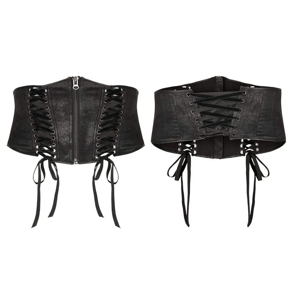 Women's Victorian Gothic Black Faux Leather Underbust Corset with Criss-Cross Lacing